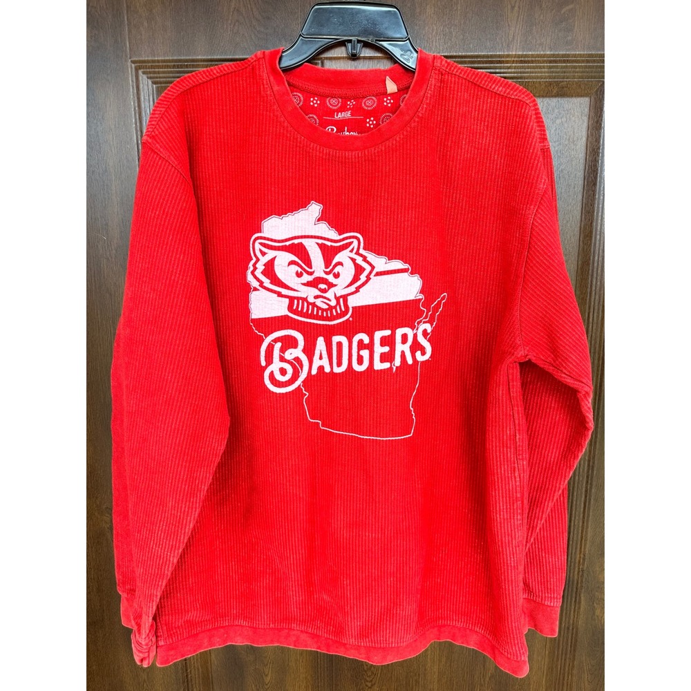 Women's Pressbox Red Wisconsin Badgers Comfy Cord Corduroy Crewneck Sweatshirt L
